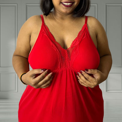 Sweetheart Cherry Red Slip Nightwear Ensemble