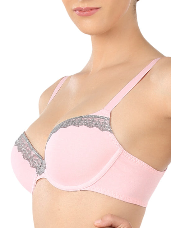 Triumph Lightly Padded Wired Lacy Balconette T-Shirt Bra - Pink