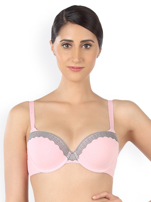 Triumph Lightly Padded Wired Lacy Balconette T-Shirt Bra - Pink