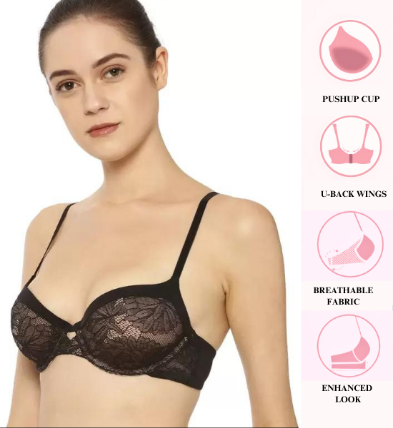 Triumph Black Floral Fantasy Lace Wired Push-Up Bra