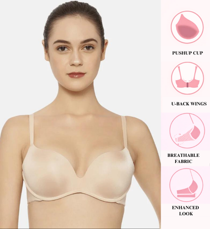 Triumph Nude-Coloured Solid Magic-Wire Padded Push-Up Bra