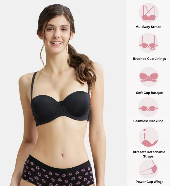 Jockey Under-Wired Padded Full Coverage Strapless Multiway Bra with Ultra-Grip Support Band