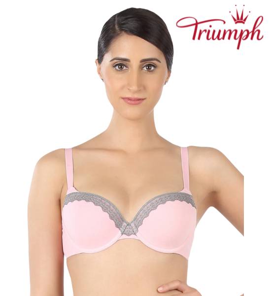 Triumph Lightly Padded Wired Lacy Balconette T-Shirt Bra - Pink