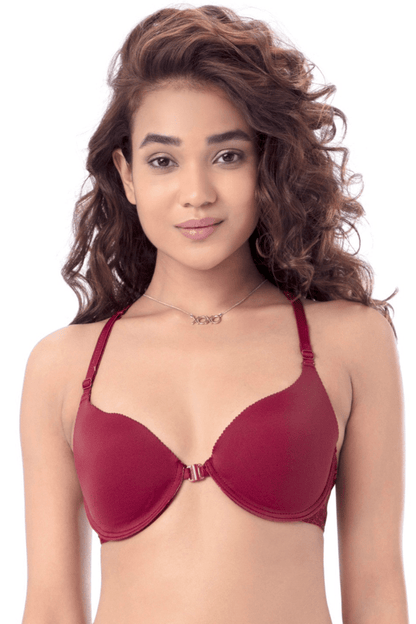 Pretty Secret Lacy Maroon Wired Lightly Padded Plunge Bralette