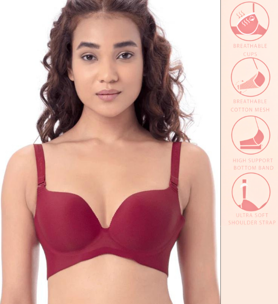 Pretty Secret Maroon Seamless Magic Wired Lightly Padded Plunge Bra