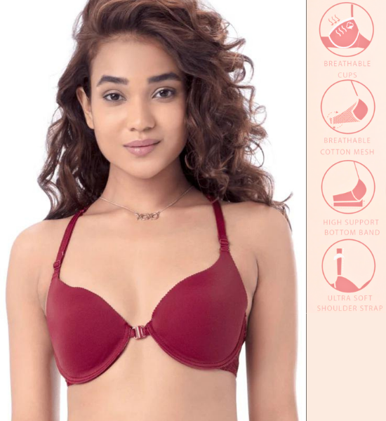 Pretty Secret Lacy Maroon Wired Lightly Padded Plunge Bralette