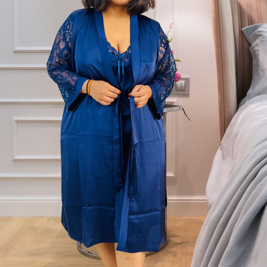 NakedBae Indigo Whisper Luxe Nightwear with Satin Robe