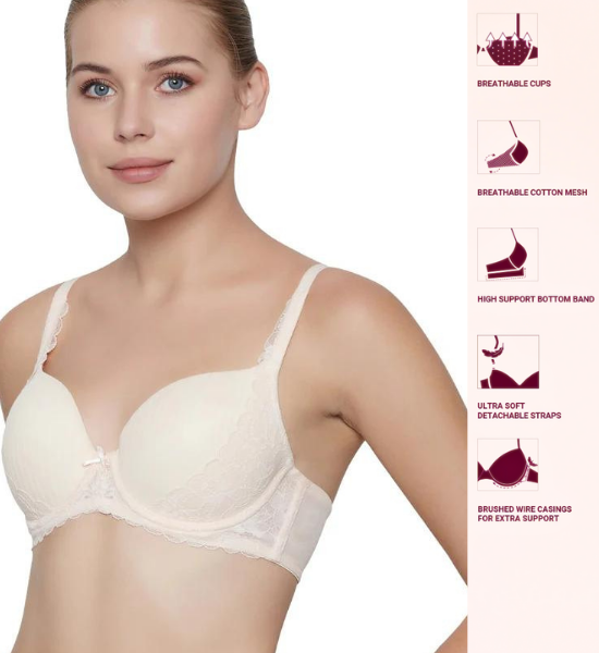 Triumph Lightly Padded Wired Lacy Balconette T-Shirt Bra - Pink