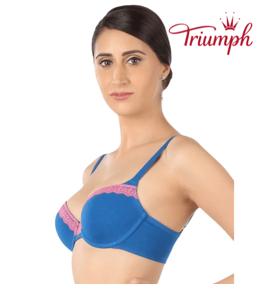 Triumph Lightly Padded Wired Lacy Balconette T-Shirt Bra - Blue