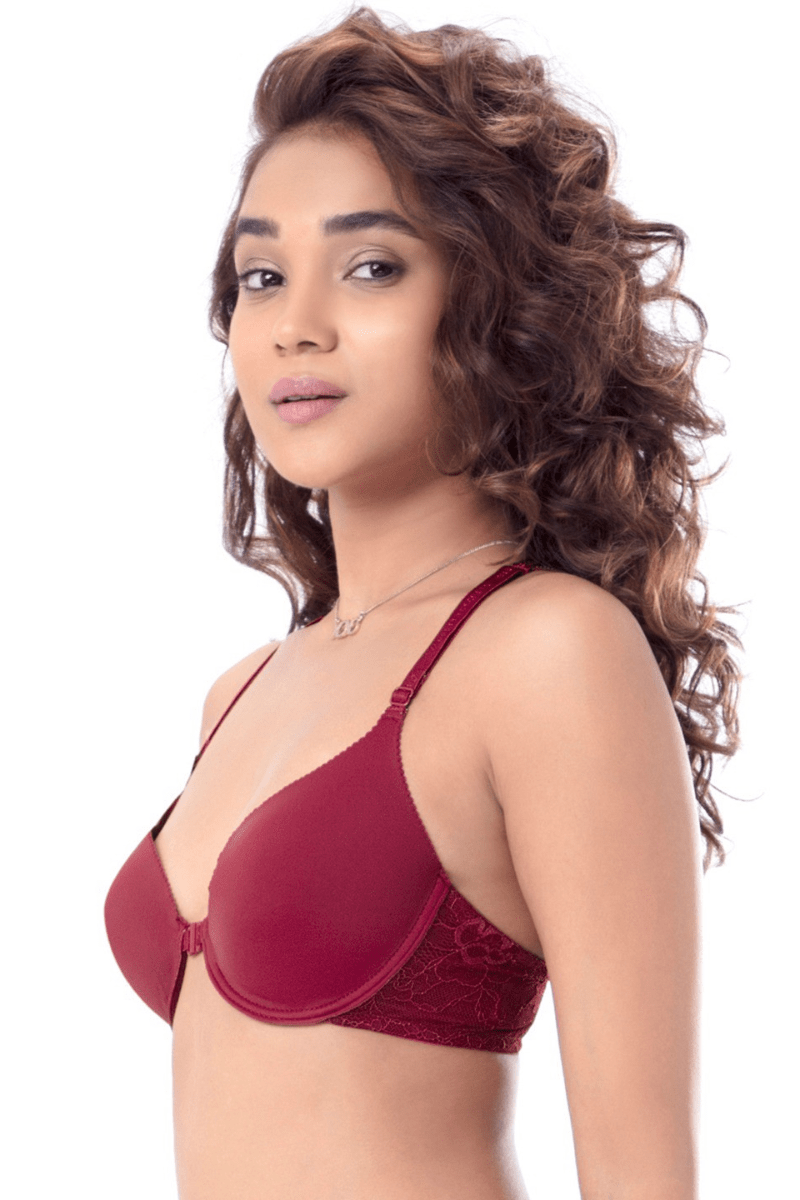 Pretty Secret Lacy Maroon Wired Lightly Padded Plunge Bralette