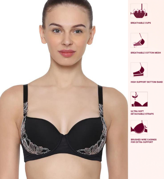 Triumph Black Wired Lacy Padded Tshirt Bra