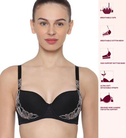 Triumph Black Wired Lacy Padded Tshirt Bra