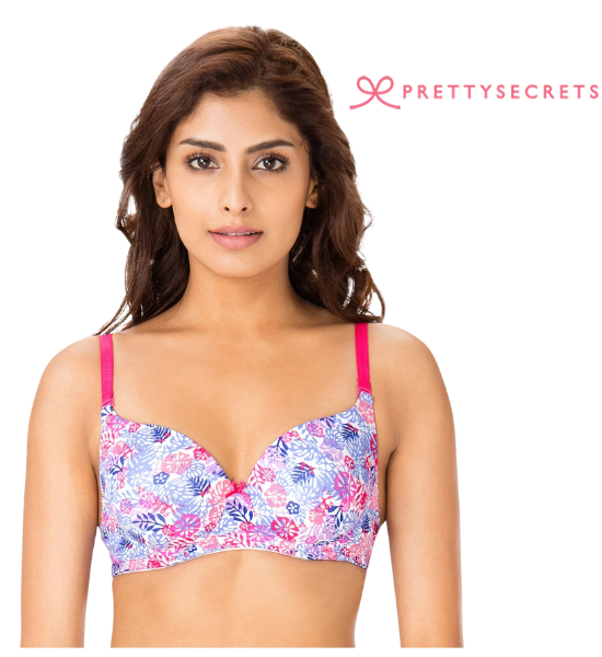 Pretty Secret Pink Floral Underwired Lightly Padded T-shirt Bra