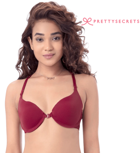 Pretty Secret Lacy Maroon Wired Lightly Padded Plunge Bralette