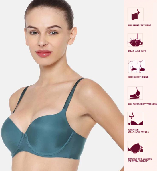 Triumph Green Solid Underwired Lightly Padded T-shirt Bra