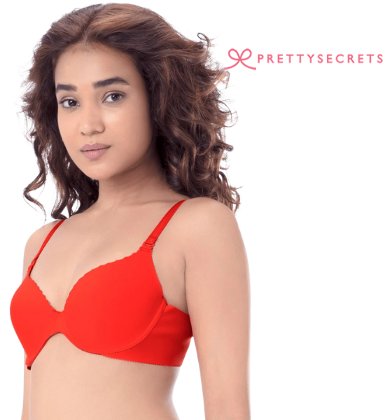 Pretty Secrets Orange Underwired Lightly Padded T-shirt Bra