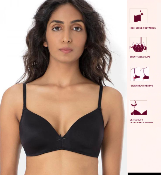 Pretty Secret Black Non-Wired Lightly Padded T-shirt Bra