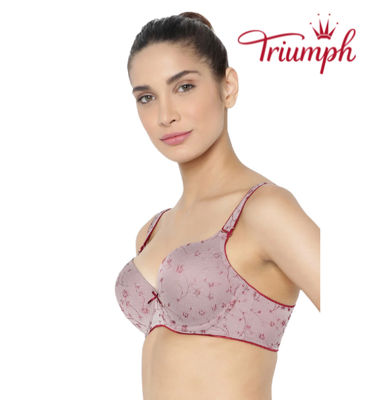 Triumph Women's Solid Wired Padded T-Shirt Bra Dark Red Combination