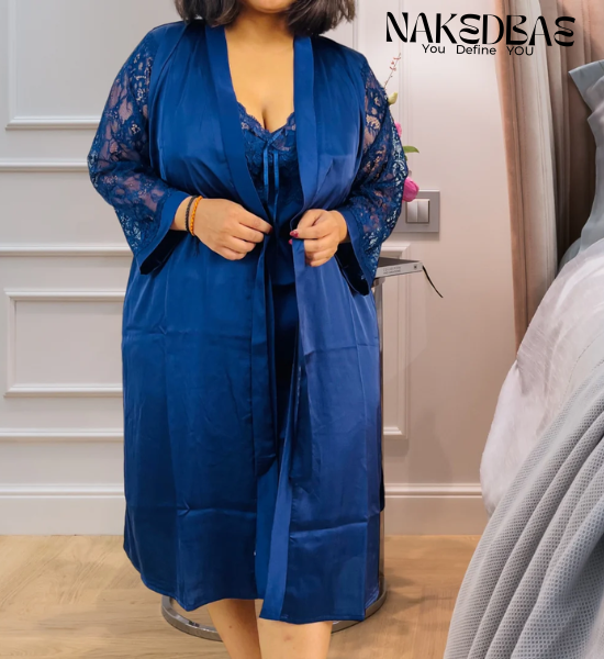 NakedBae Indigo Whisper Luxe Nightwear with Satin Robe