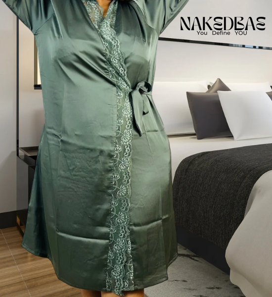 NakedBae Olive Green Satin Serenity Nightwear Set