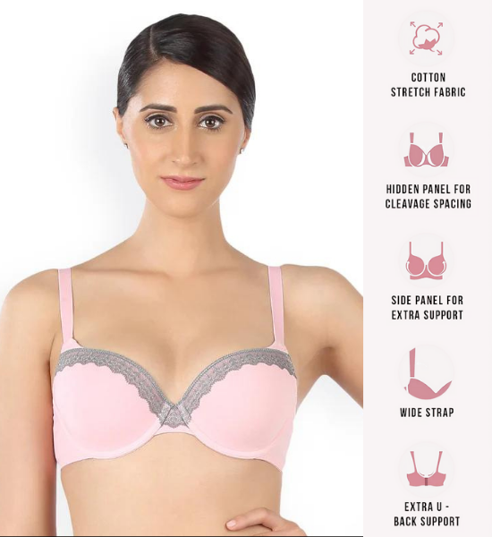 Triumph Lightly Padded Wired Lacy Balconette T-Shirt Bra - Pink