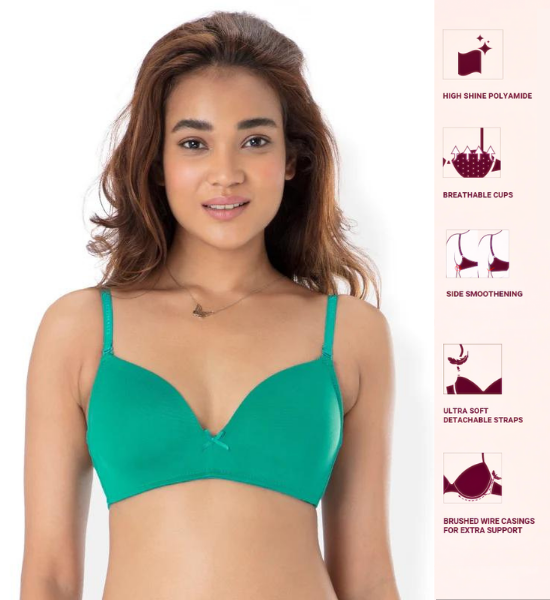 Pretty Secrets Green Non-Wired Lightly Padded T-shirt Bra