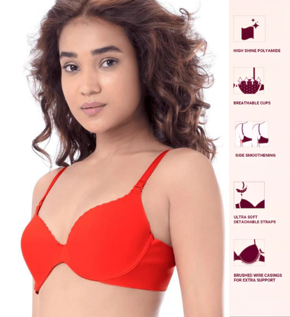 Pretty Secrets Red Underwired Lightly Padded T-shirt Bra