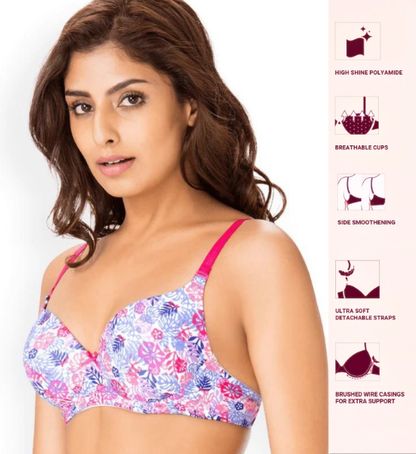 Pretty Secret Pink Floral Underwired Lightly Padded T-shirt Bra