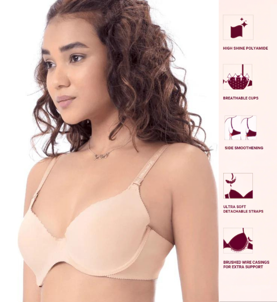 Pretty Secret Nude-Colour Solid Underwired Lightly Padded T-shirt Bra