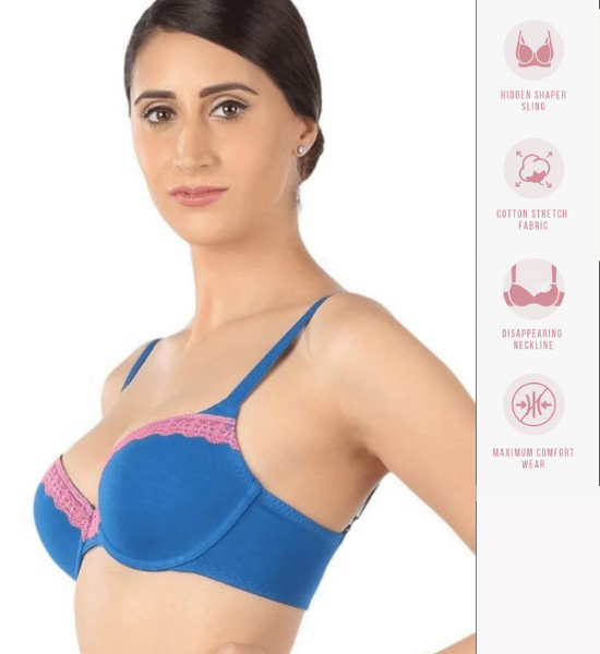 Triumph Lightly Padded Wired Lacy Balconette T-Shirt Bra - Blue